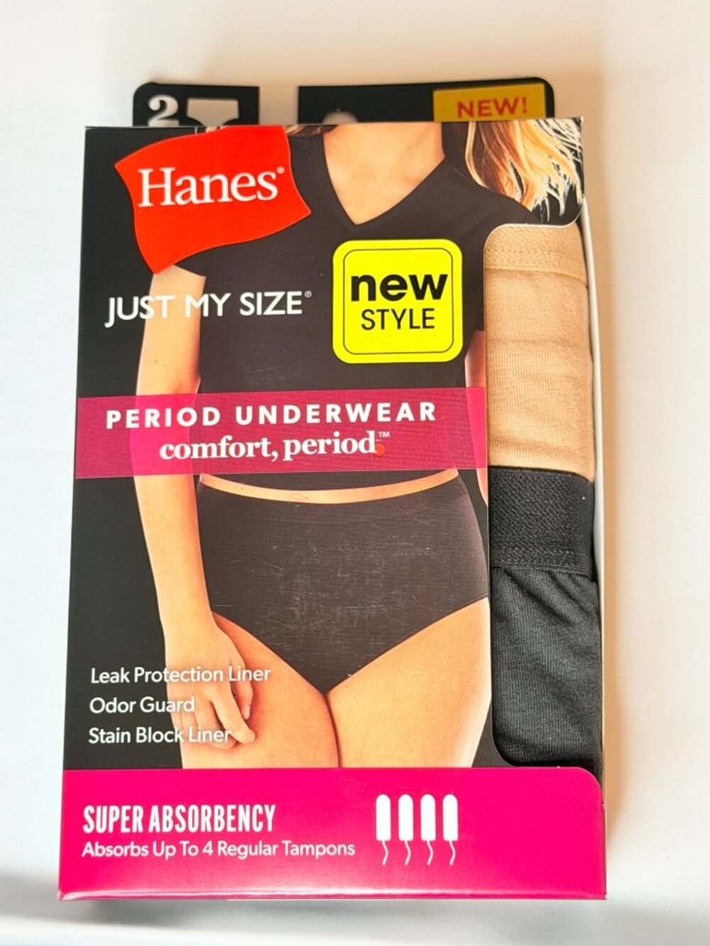 Hanes Just My Size Period Underwear 5X Super Absorbency Brief 2 Pack